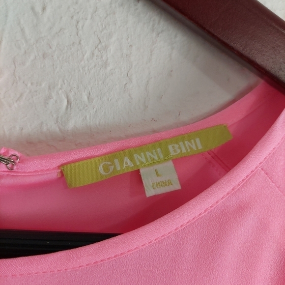 Gianni Bini Pink Chiffon Shift Dress Midi Tie Sleeves Lined Size Large Cut-Outs. - Picture 6 of 10